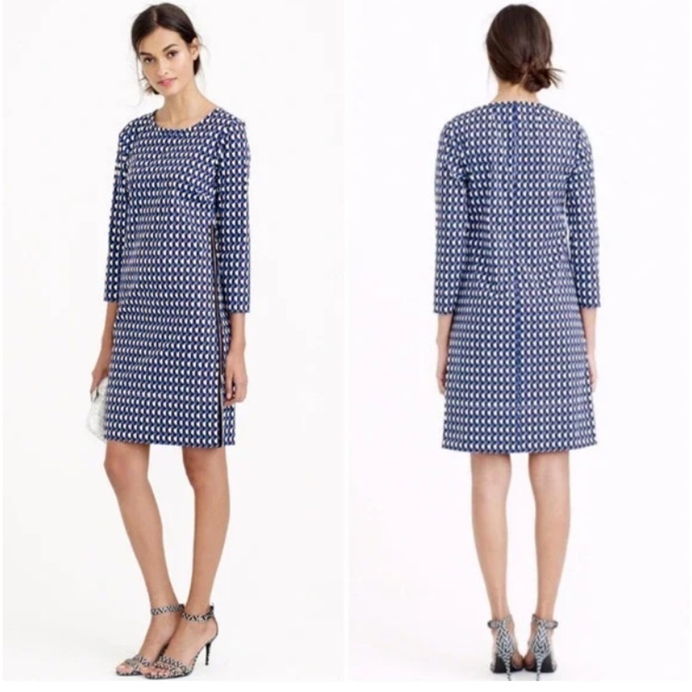 J. Crew Graphic Black and Purple Crewneck Cotton Stretch Dress Size 00! - Picture 2 of 11